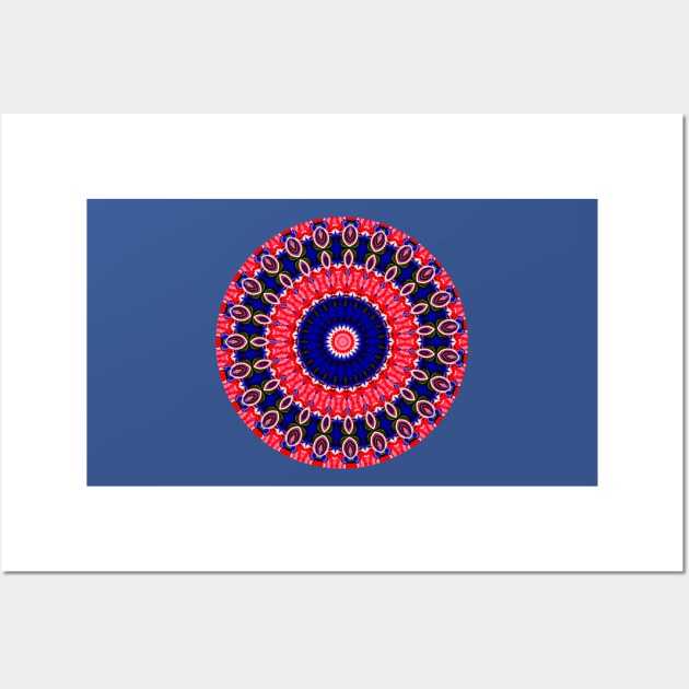 Blue Red Mandala Flower Wall Art by SpieklyArt